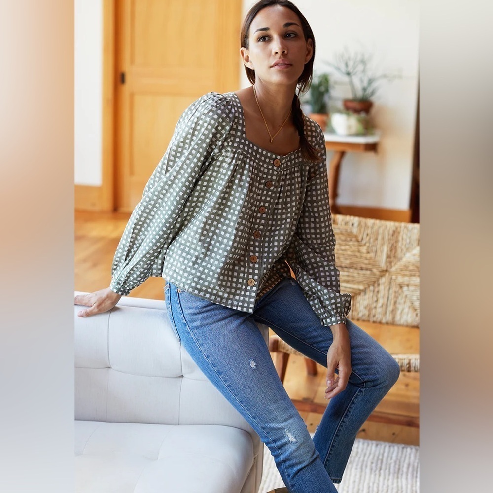 Emerson Fry Gray Checkered Blouse - Picture 2 of 12